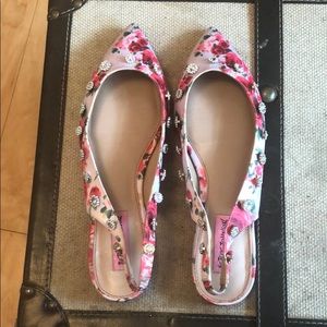 Betsey Johnson Floral Flats with rhinestones!